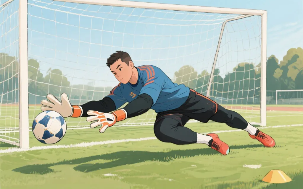 门将点球大战侧扑的脚步与蹬地动作分解示意